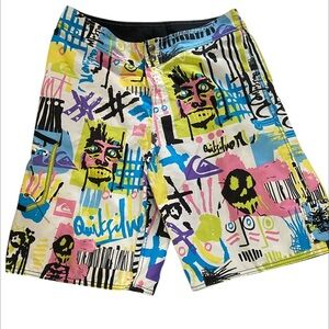 Quiksilver surf vintage 90s colorful artistic  Stitch Board Shorts